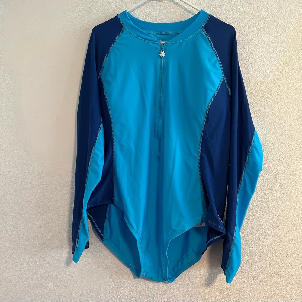 UV Skinz Certified UPF 50+ Vibrant Blue One Piece Long Sleeve Swimwear 3XL NWT